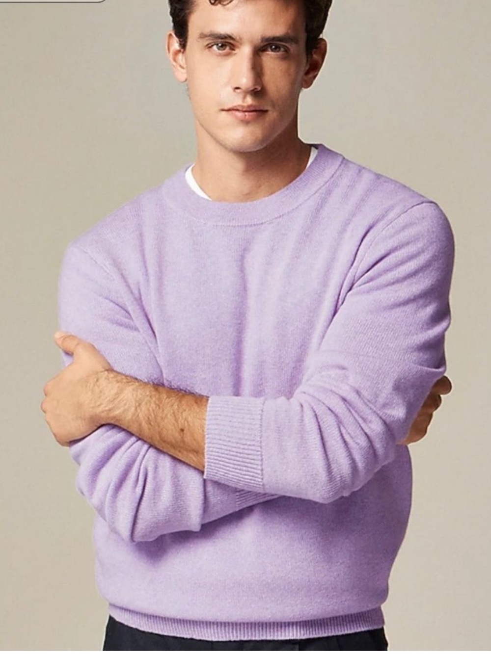 J Crew Cashmere Crew Neck Sweater Lavender Purple Mens Size Large Luxury Preppy